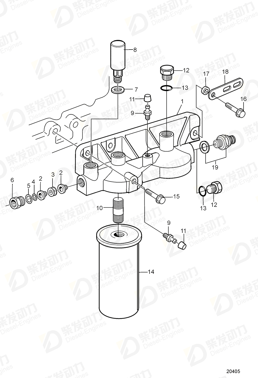 VOLVO Fuel filter housing 3183426 Drawing
